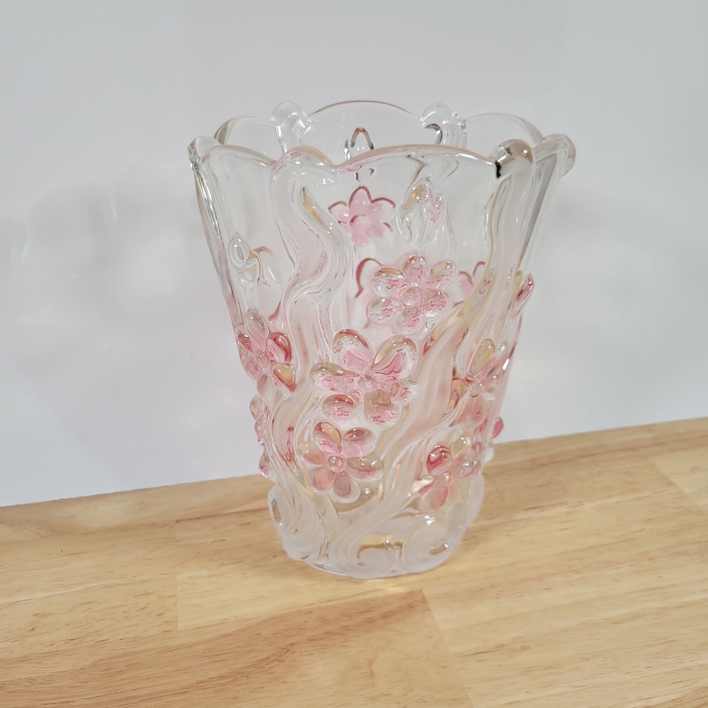 Mikasa Floral Dance Pink Frost Glass 7.75" Vase Decrotive